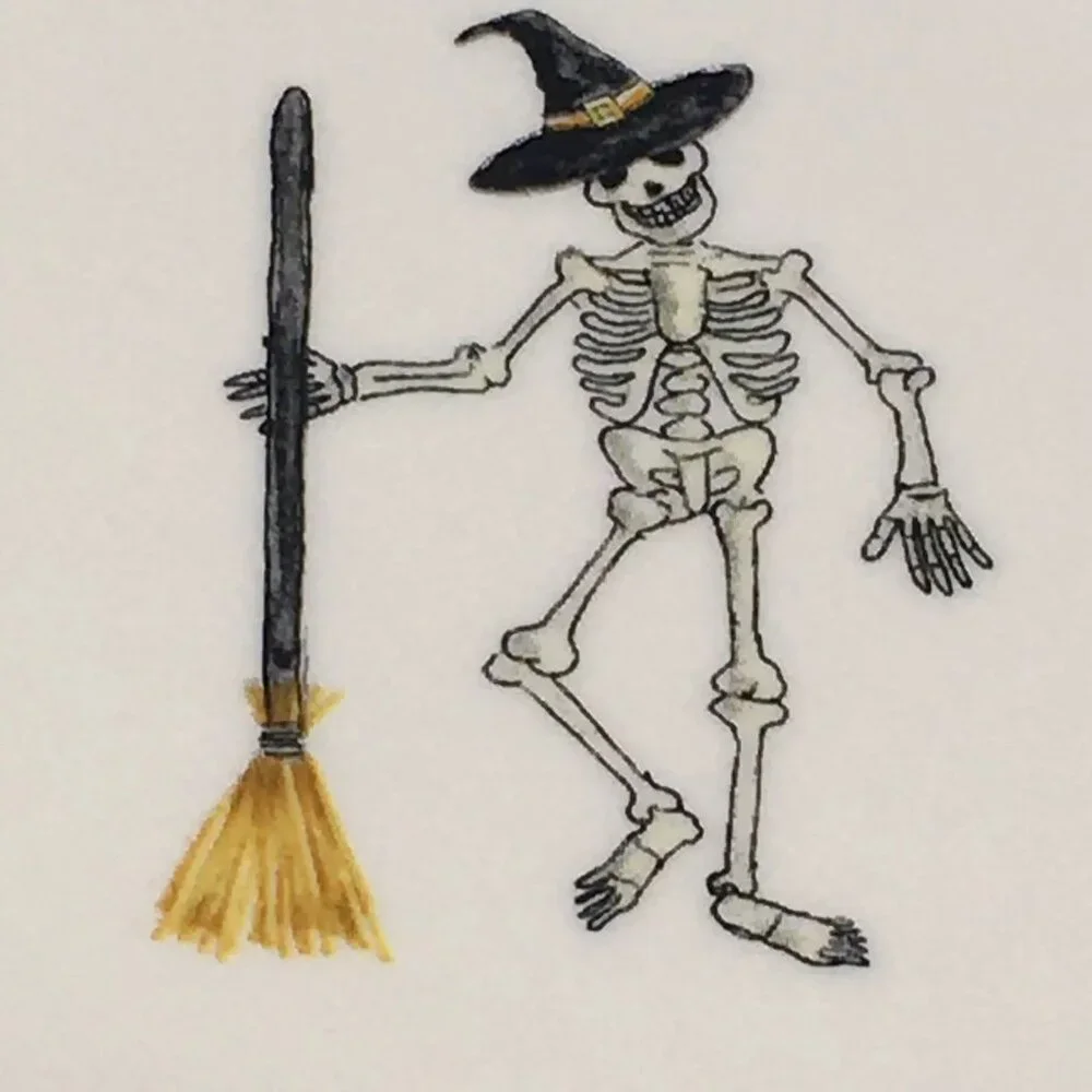 4 RAE DUNN Halloween Appetizer Plate Set Skeleton Witch Candy Corn Juggle 2018